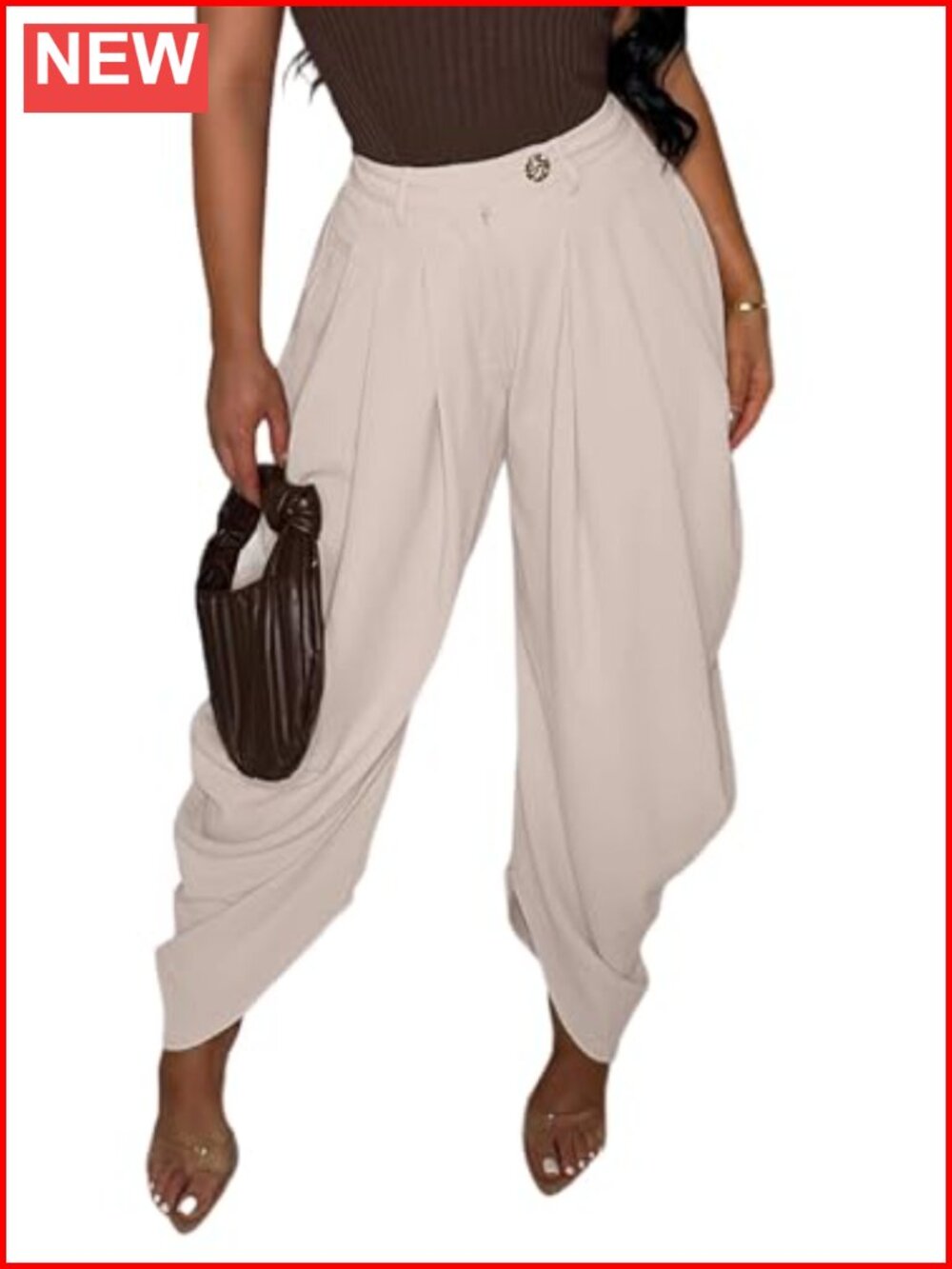 Women's Wide Leg Pleated Palazzo Trousers High Rise Lace Patchwork Pants